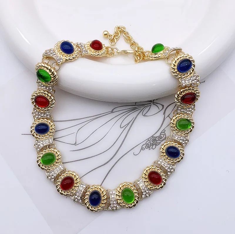 

Luxury Belle Epoque 14K Gold Filled 925 Silver Vintage Copy Amythest Peridot Gmestones Zircon Gems CZ Choker Chain Necklace Gift