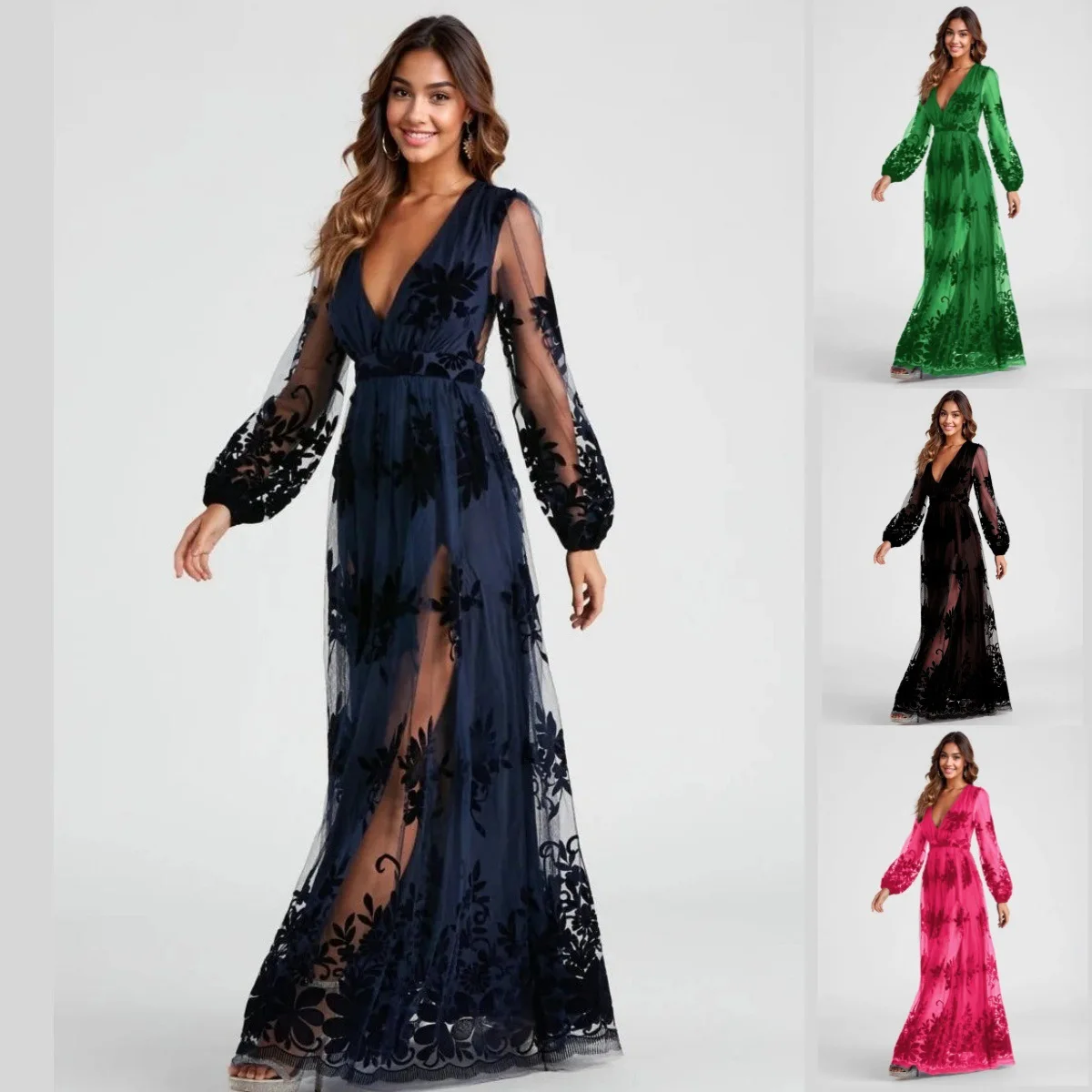 

Long Dress Sexy High Quality Celebrity Long-sleeved Evening Dress (2 Colors)