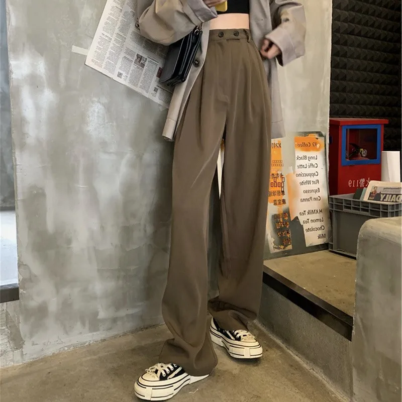 

Широкие брюки-палаццо женские в американском ретро-стиле, весна-осень, длиной в пол, цвет кофе, специальный дизайн, летние