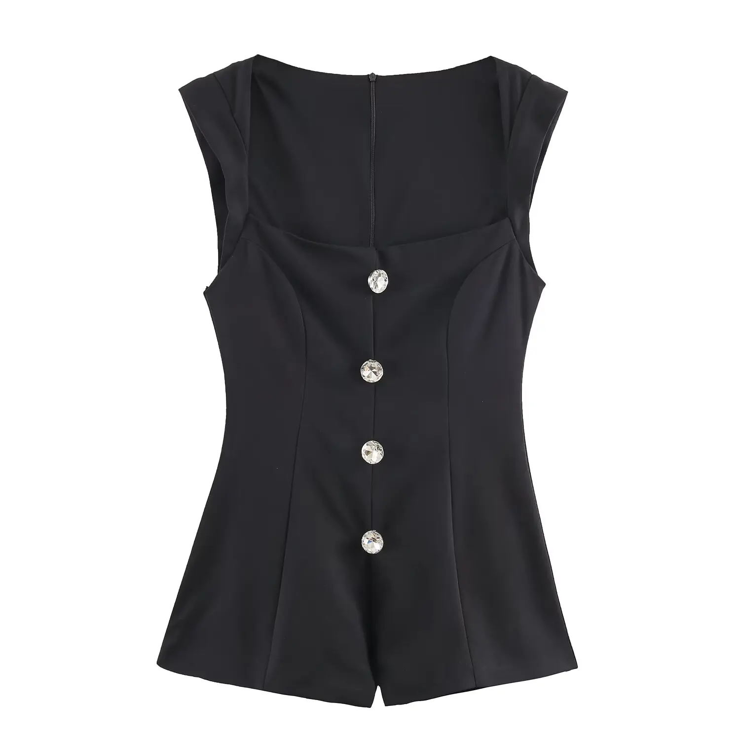 

2025 New Women's Clothing: European and American Style Fashionable Short Jumpsuit with Jewelry Button Embellishing