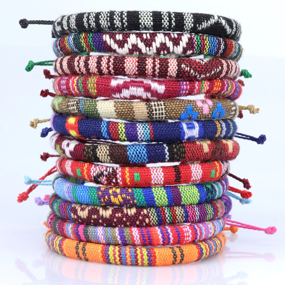 

50 Pieces Boho Rainbow Tie Dye Handmade Rope Bracelet Adjustable Summer Frindeship Jewelry Wholesale