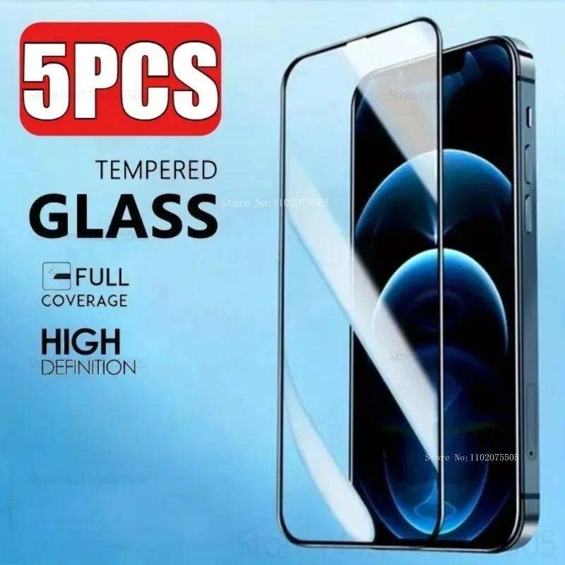 

5pcs High Quality Tempered Glass for IPhone Air 16 17 Promax 16 Plus 15 Promax Black Edge 12 Mini 13 14 Promax Screen Protectors