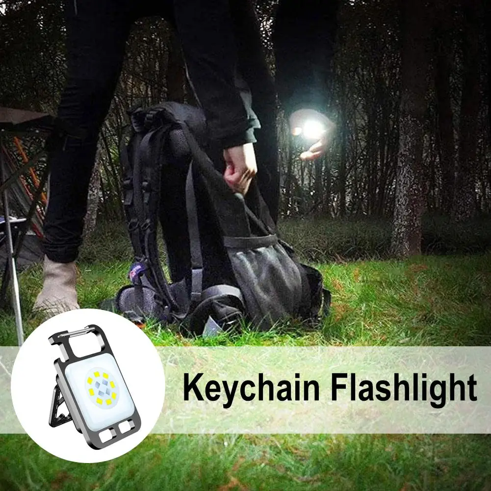 Mini LED Portable Keychain Flashlight Multifunction COB Work Light USB Rechargeable Strong Magnet Outdoor Camping Lantern