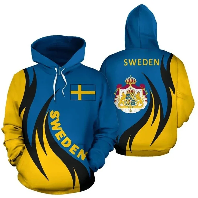 Sweden National Emblem 3D Printed Hoodie Long Sleeves Swedish Flag Sweatshirt For Men Clothes Fashion Pullover Tops Clothes