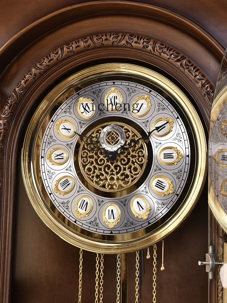 Mechanical Floor Clock Villa Living Room Clock Chinese Retro American Pendulum Clock Classical