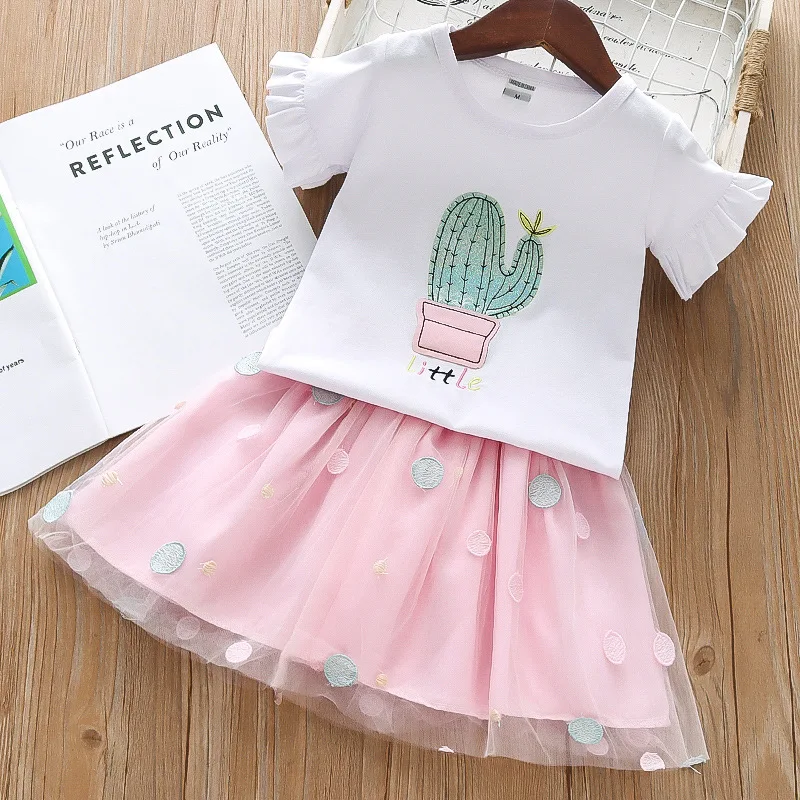 

Summer Toddler Girl Clothes Set T-shirt+Mesh Tulle Tutu Skirt 2Pcs Suit Ruffle Sleeve Casual Kid Outfit Baby Girl Clothing A872