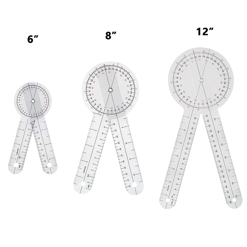 Goniometro a 3 pezzi 6/8/12 pollici strumento goniometro per terapia occupazionale righello angolare di misurazione 360 gradi universale
