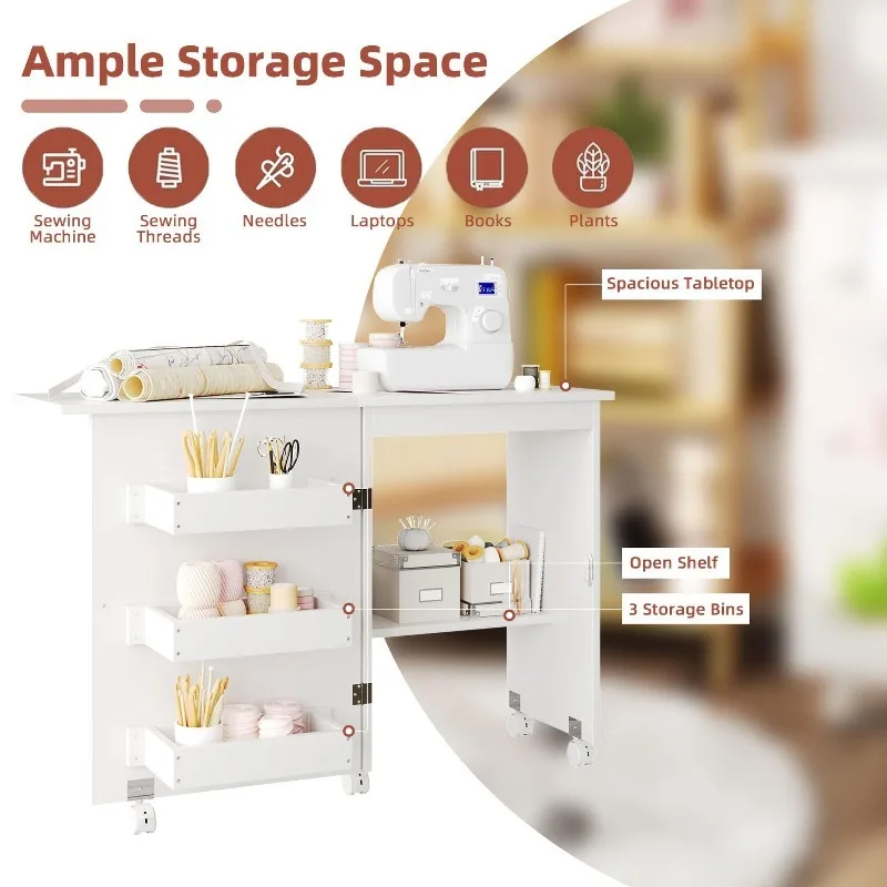 Household small sewing machine table folding computer table storage table with roller foldable
