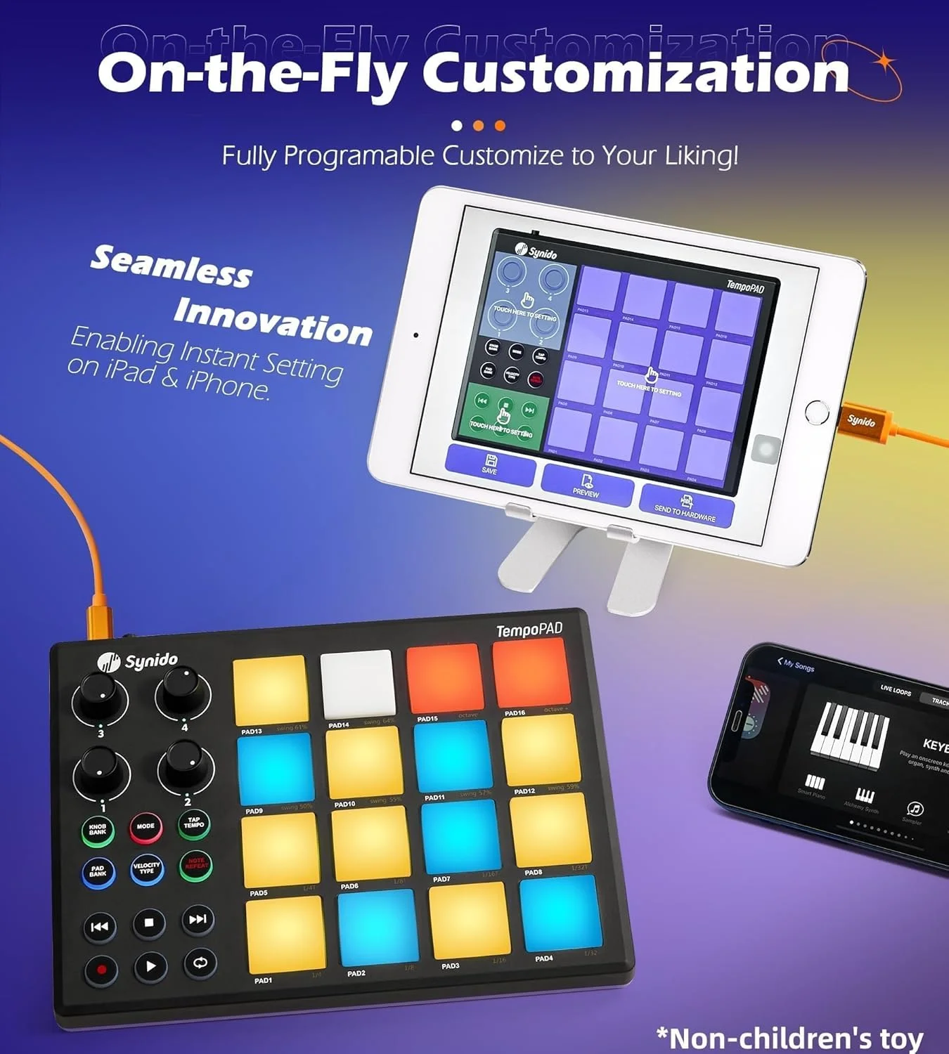 Synido TempoPAD P16 Midi Controller Beat Maker Machine for Music Production, Portable USB MIDI Beat Pad Controller for Beginners image 3