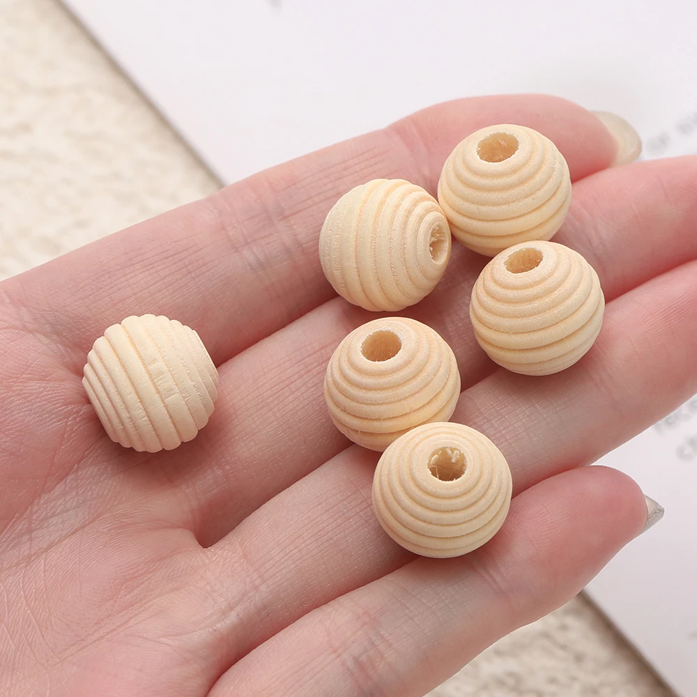 10-50pcs 천연 스레드 나무 비즈 쥬얼리에 대한 라운드 나무 벌집 비즈 DIY 팔찌 Tassel Craft 만들기