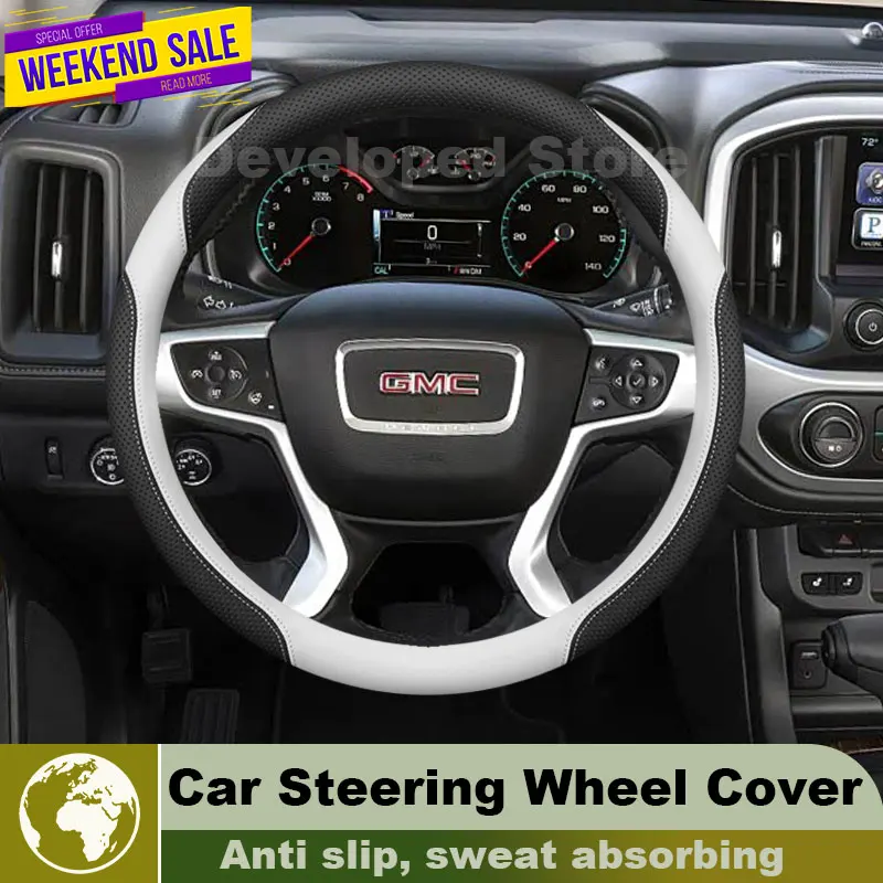 Leather Car Steering Wheel Cover For GMC CANYON 2014-2023 And For Chevrolet Colorado 2014-2022 Auto Steering Wheel Accessories