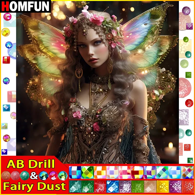 HOMFUN Fairy Dust AB Art 5D pittura diamante fai da te "ritratto bellezza" immagini di diamanti punto croce 3D strass ricamo Decor