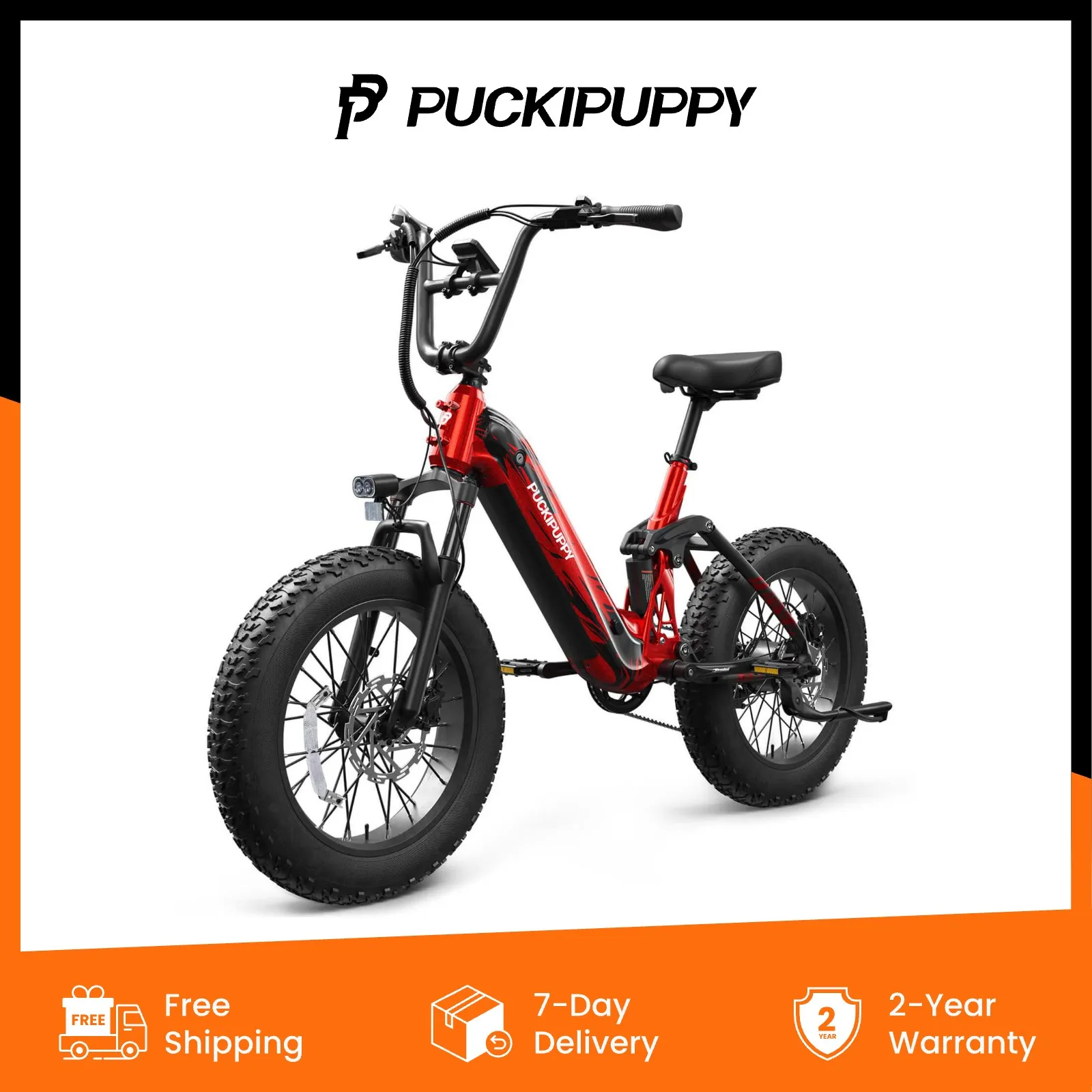 

PUCKIPUPPY Электрический велосипед для взрослых, аккумулятор 960 Вт, 48 В, 20 Ач, 20 дюймов, горный электровелосипед с толстыми шинами, 7 скоростей, электрический велосипед с полной подвеской