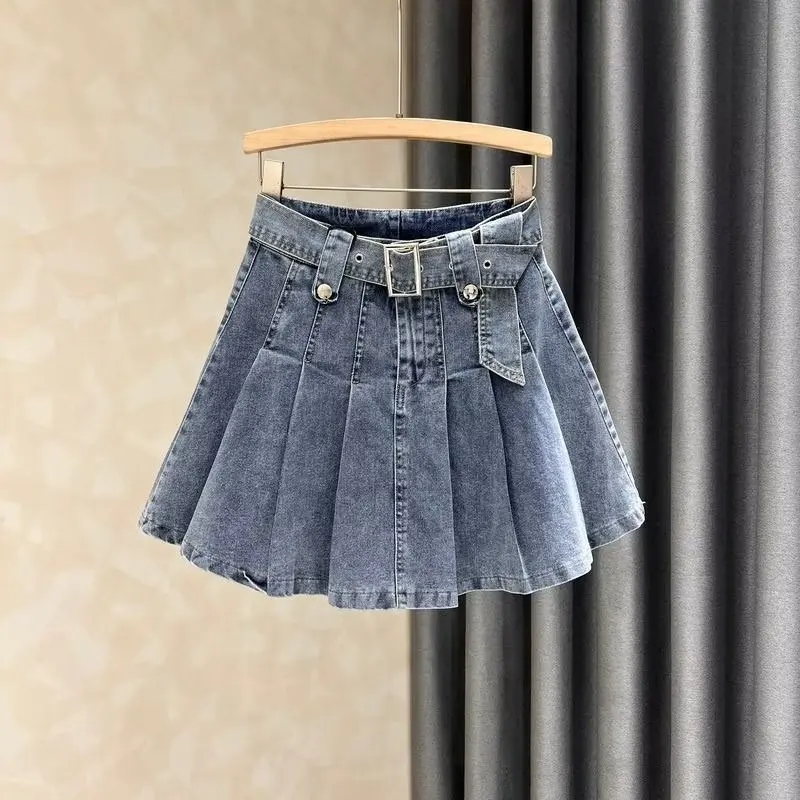 Teen Girl Casual Jean Pleated Skirts Summer Child Girls Denim Skirt Spring Baby Clothes 2023 New