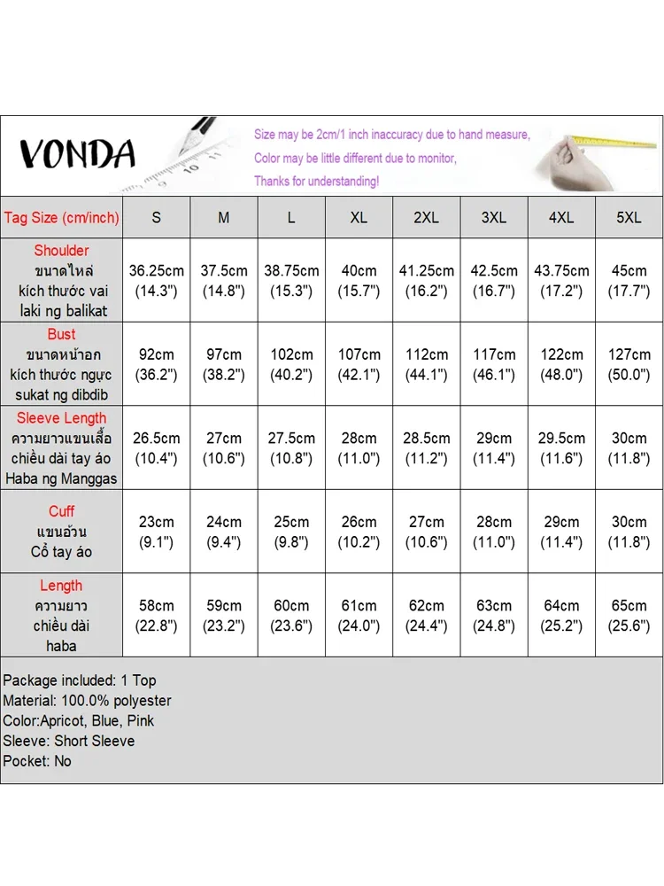 VONDA kwiatowy Print koszula damska letnie topy z krótkim rękawem moda koronkowy Patchwork Blusas Streetwear topy Tee tunika Oversize