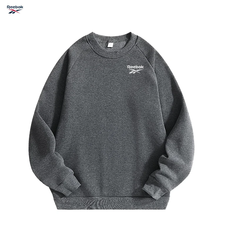 Reebok's New Thick Fabric Men's Simple-Style Sports Shirt - Fashionable Solid Color-Round-Neck Pullover-Fall Evening Casual Top