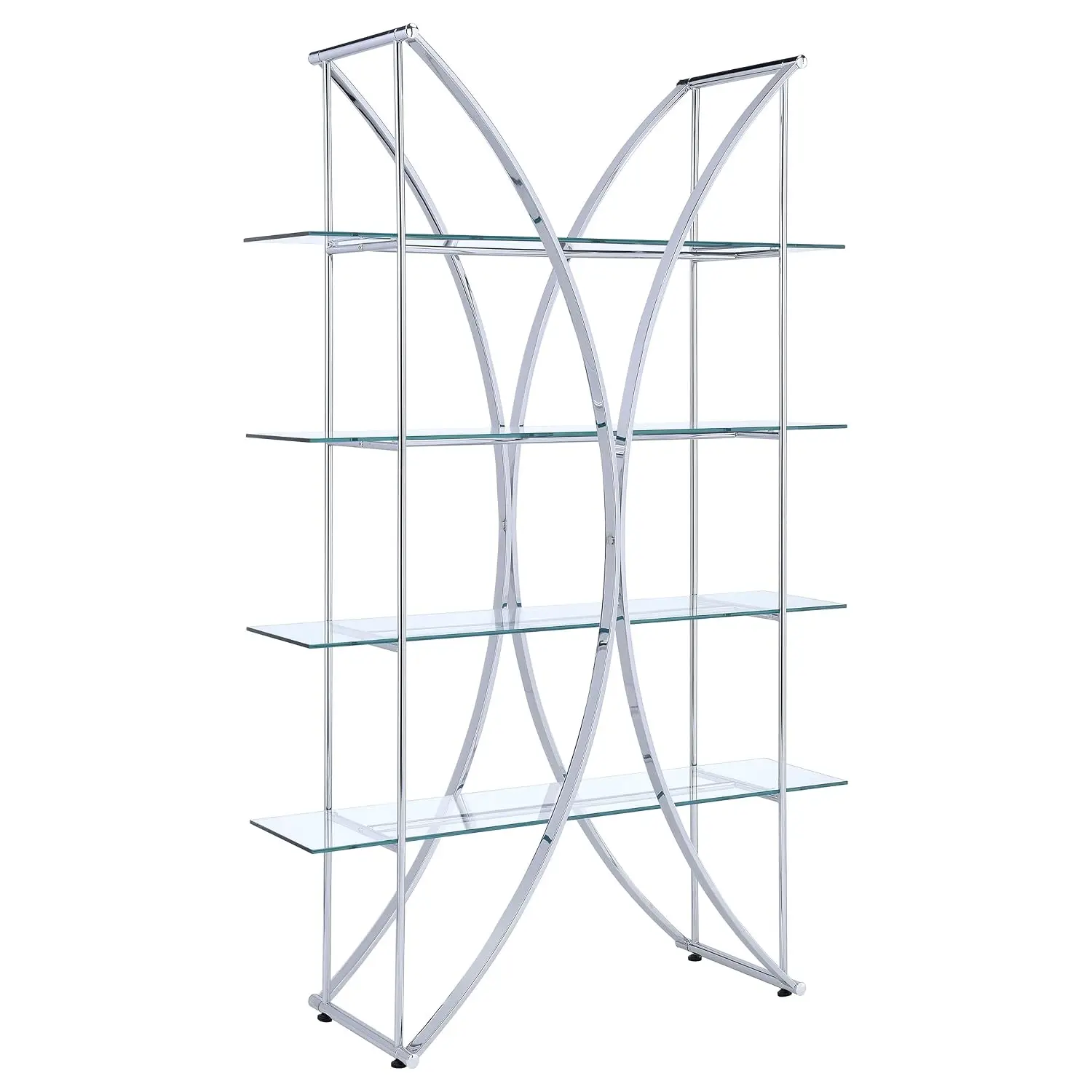 Contemporary Metal & Glass Bookshelf with 4 Shelves & Chrome Details for Home Office 73-Inch, Customized