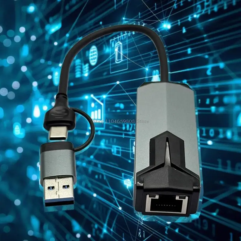 Konverter Ethernet USB Tipe C Portabel Adaptor LAN 5000Mbps untuk Laptop Tablet Daya Tahan Casing Logam Plug And Play