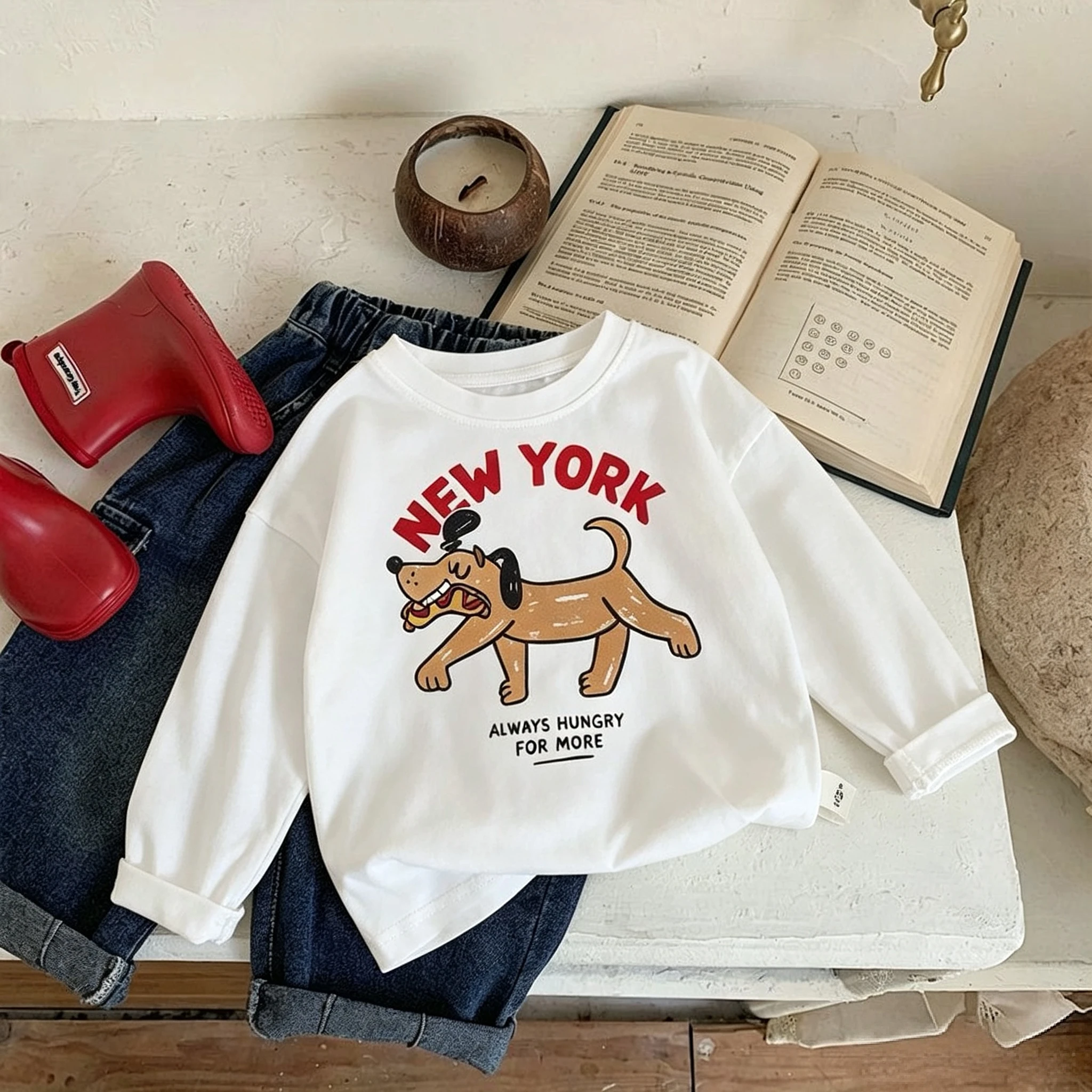 Kinderoberteile für 1-7-Jährige, Basishemd, Frühling-Herbst-Kleidung, schlicht, vielseitig, modisch, Kinder-Langarm-T-Shirts, Rundhalsausschnitt – Detail 2
