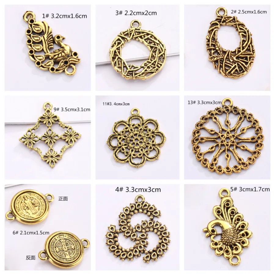 6pcs/lot Alloy Antique Bronze Metal Hollow Flowers Tree Bird Pendants Charms Diy Drop Eearrings Necklace Jewelry Making Findings