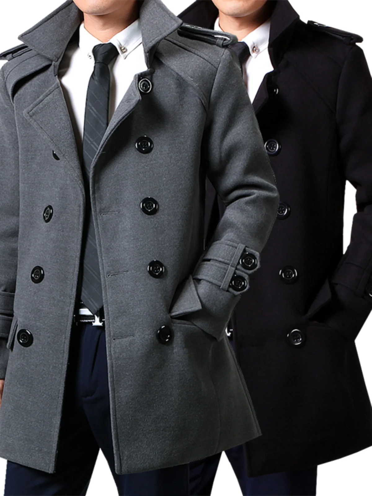 معطف صوف رجالي سميك للخريف والشتاء بأسلوب حضري عصري مزدوج الصدر بطول متوسط على الطراز الكوري #2
