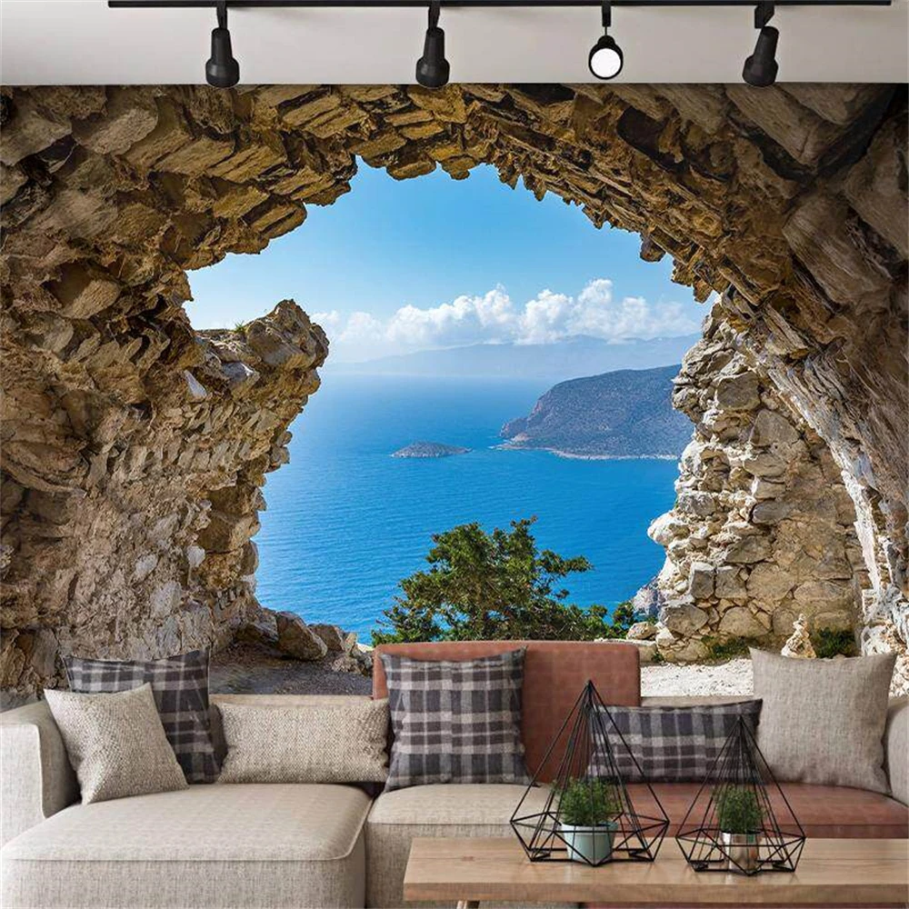 3D Nature Landscape Wallpaper Custom Beibehang Stereo Sea Cave Design for Restaurant Bedroom Hotel Background Expansion Space