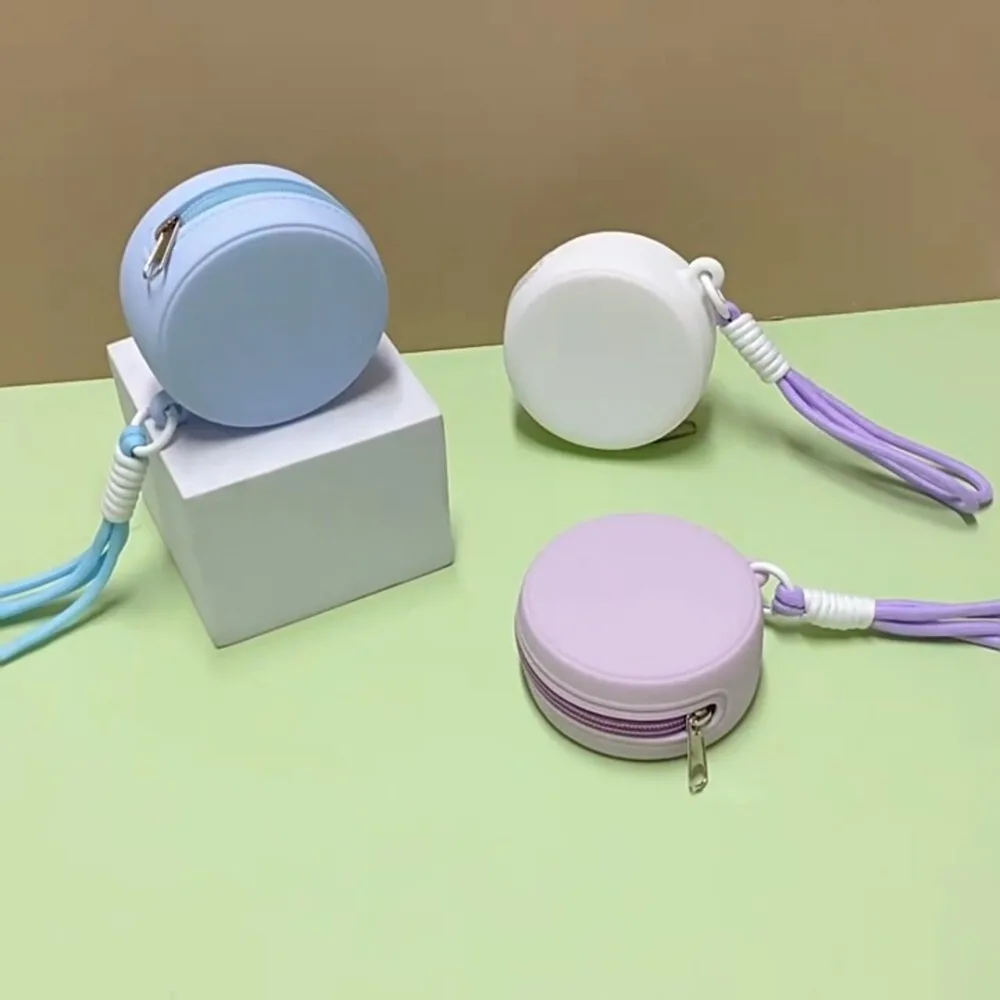Small Size Silicone Earphone Bag Round Shape with Rope Data Cable Storage Bag Waterproof Zipper Closure Portable Storage Bag