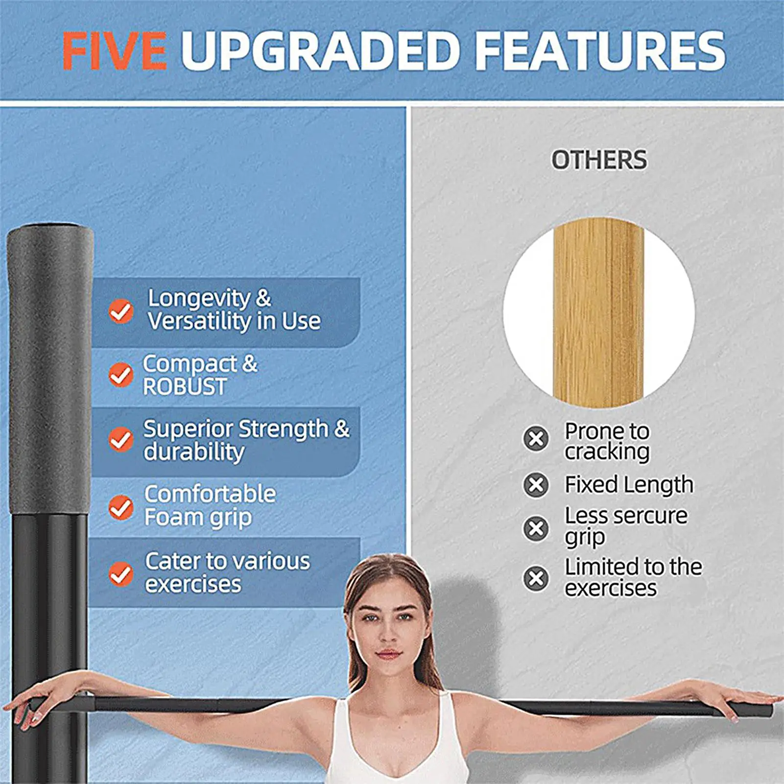 

Растягивающаяся палочка, 5 футов, универсальная растягивающаяся планка для реабилитации, тренировок, фитнеса, дома, мобильности, тренажерного зала, здоровья, баланса