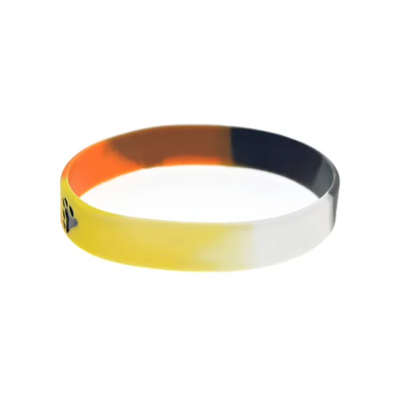 50 Pcs 1/2 Inch Wide Pride Silicone Rubber Wristband Bear Footprints Segmented Color Fashion Bracelet