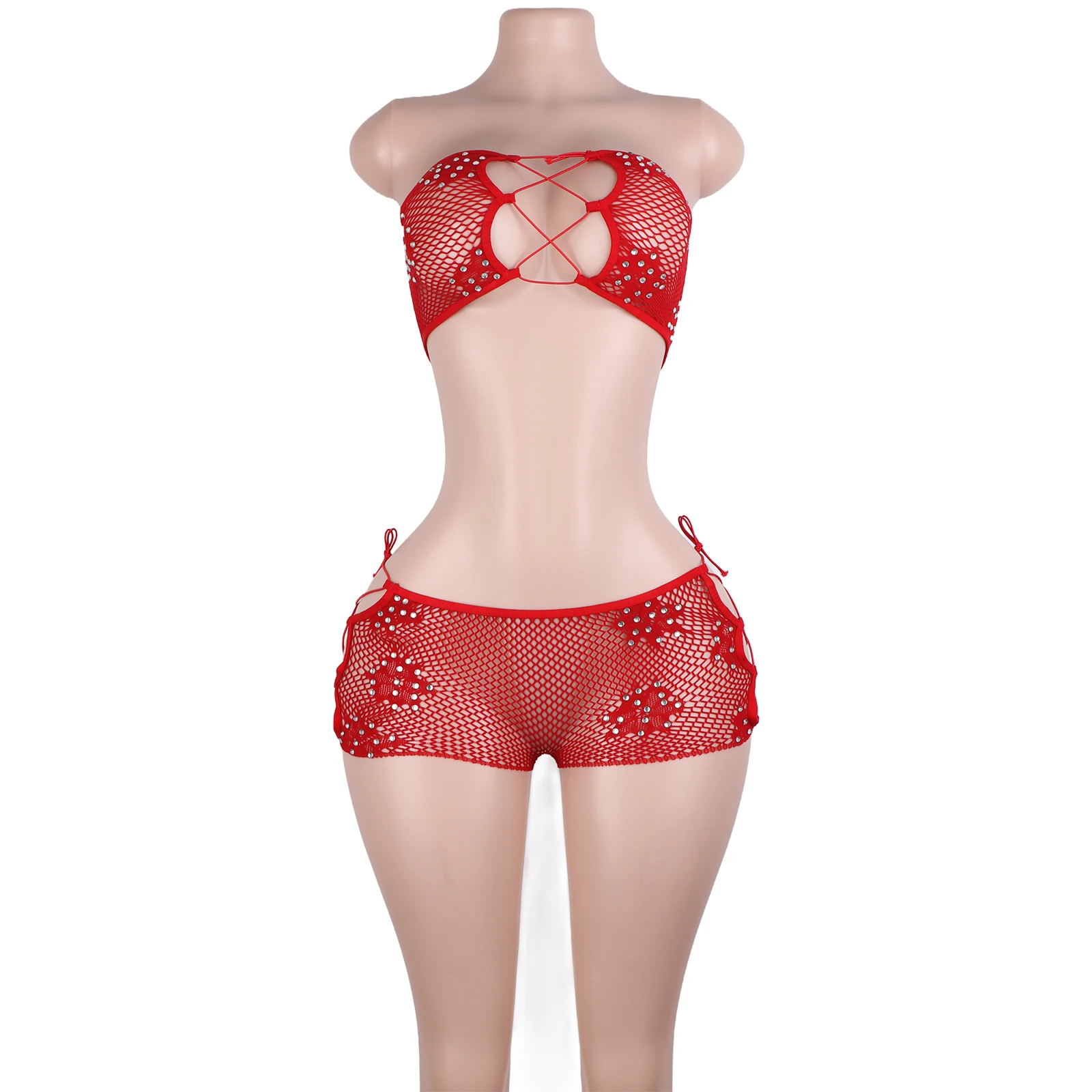 Stripper Outfit Pole Dance Performance Hot Lingerie Club Fishnet Rhinestone Festival Mesh Cheeky Bodysuit Exotic Dancewear