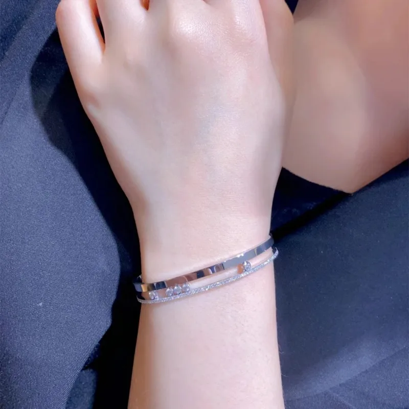 سوار نسائي من الفضة الإسترليني عيار 925 مرصع بالألماس المجوف – تصميم حركة الماس، هدية مجوهرات فاخرة