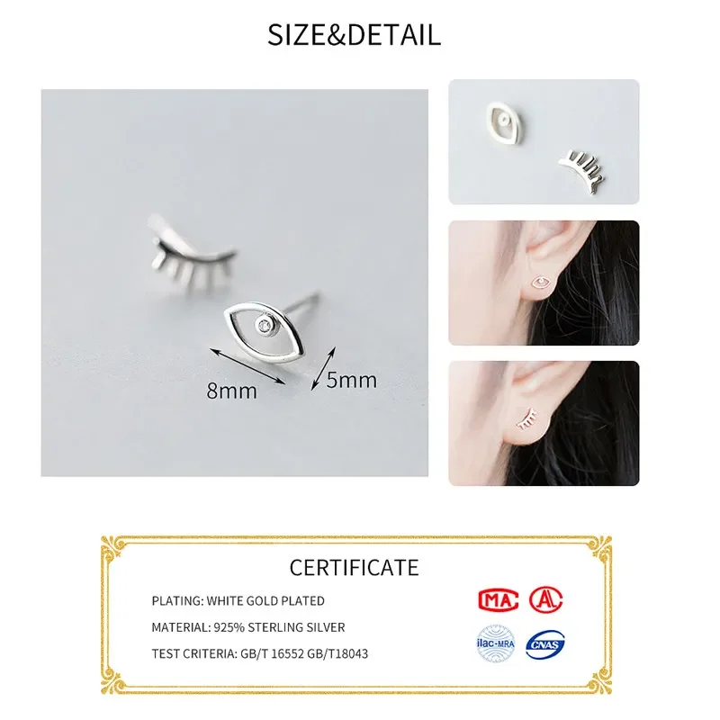 INZATT Real 925 Sterling Silver Punk Asymmetry Eyes and Eyelash Stud Earrings For Women FINE Jewelry Birthday Gift Party