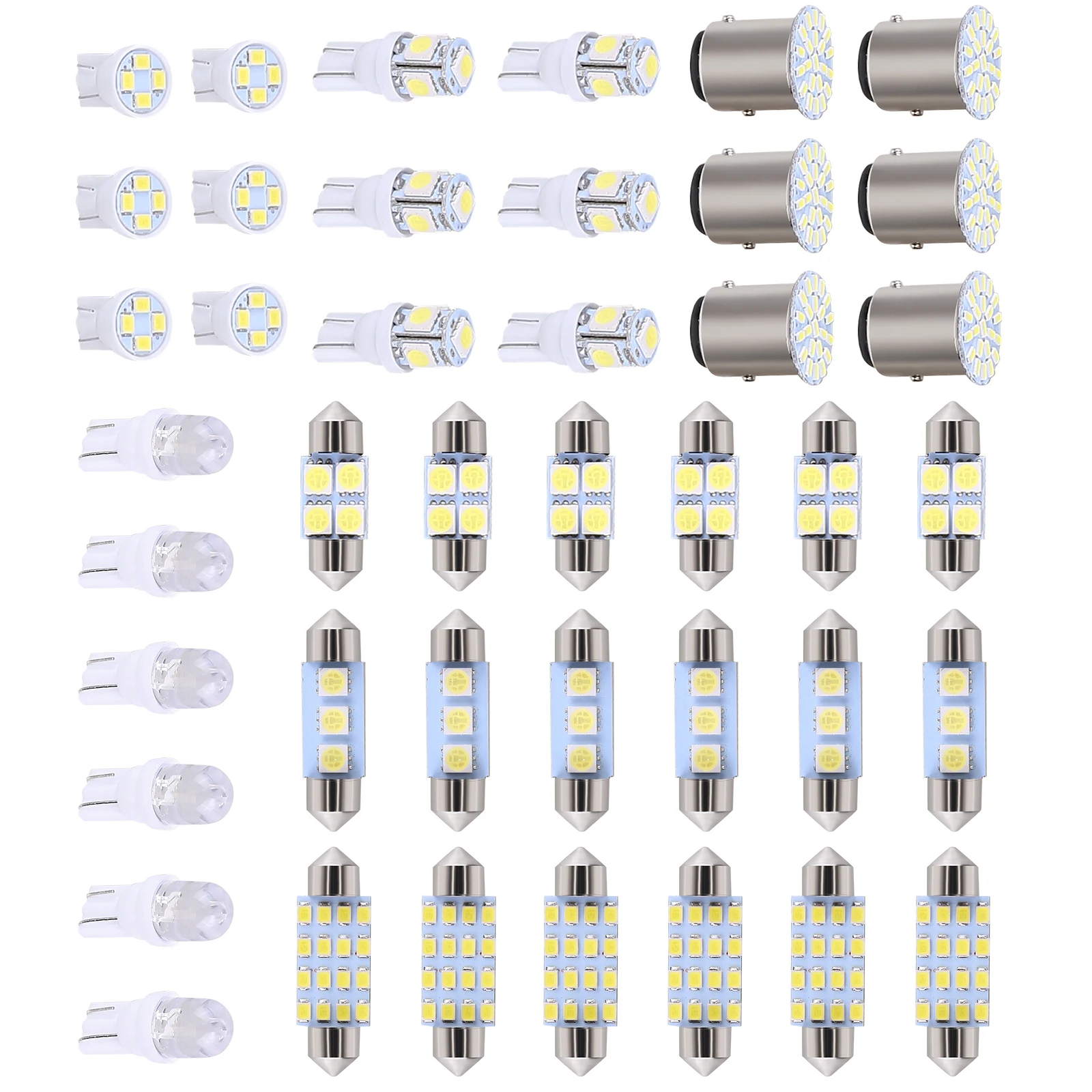 42pcs T10 31mm 36mm 39mm 6500K 12V Trunk License Plate Light Car Double-Tip Reading Light Conversion Accessories Waterproof LED Compartment Light