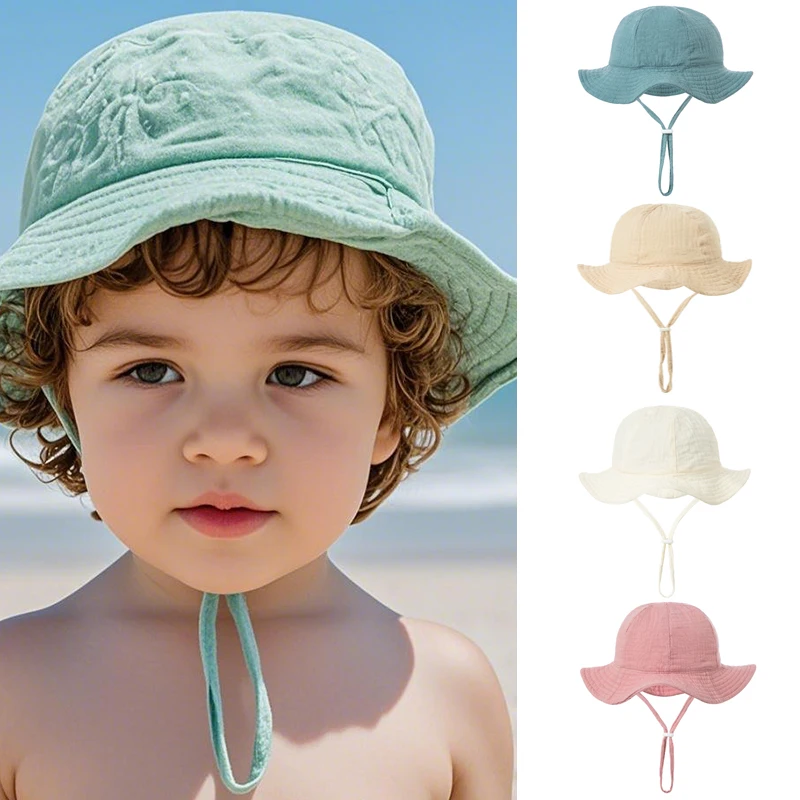 

Baby Cotton Bucket Hat Beach Children Sunscreen Caps Panama for Kids Boys Girls Hat Unisex Outdoor Fishing Hat For 3-12 Months