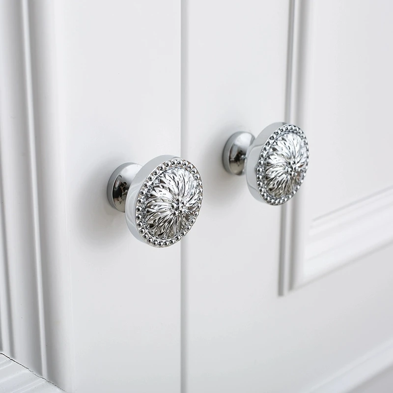 Furniture Bedroom Vintage Gold Solid Brass Globe Wardrobe Door Knobs Shoe Cabinet Drawer Flower Single Hole Silver Small Handles
