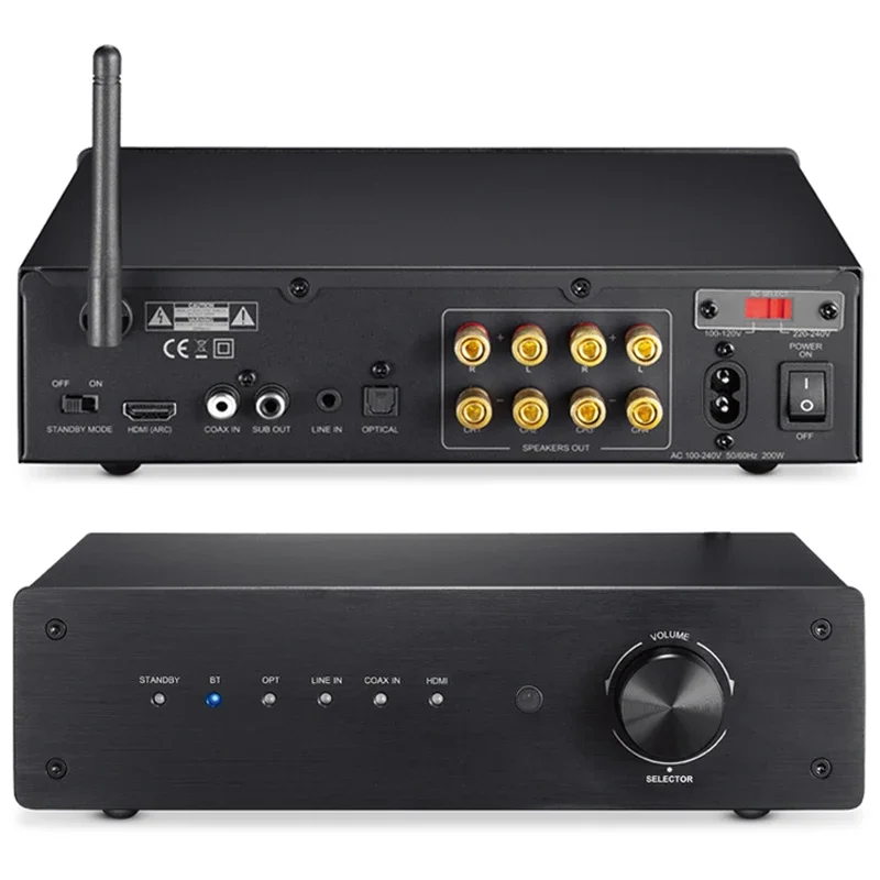 

4.1 Channel Mini Hi-Fi Class D Bluetooth Integrated Amplifier 50 Watts X 4 for Home Passive Speakers and Powered Subwoofer