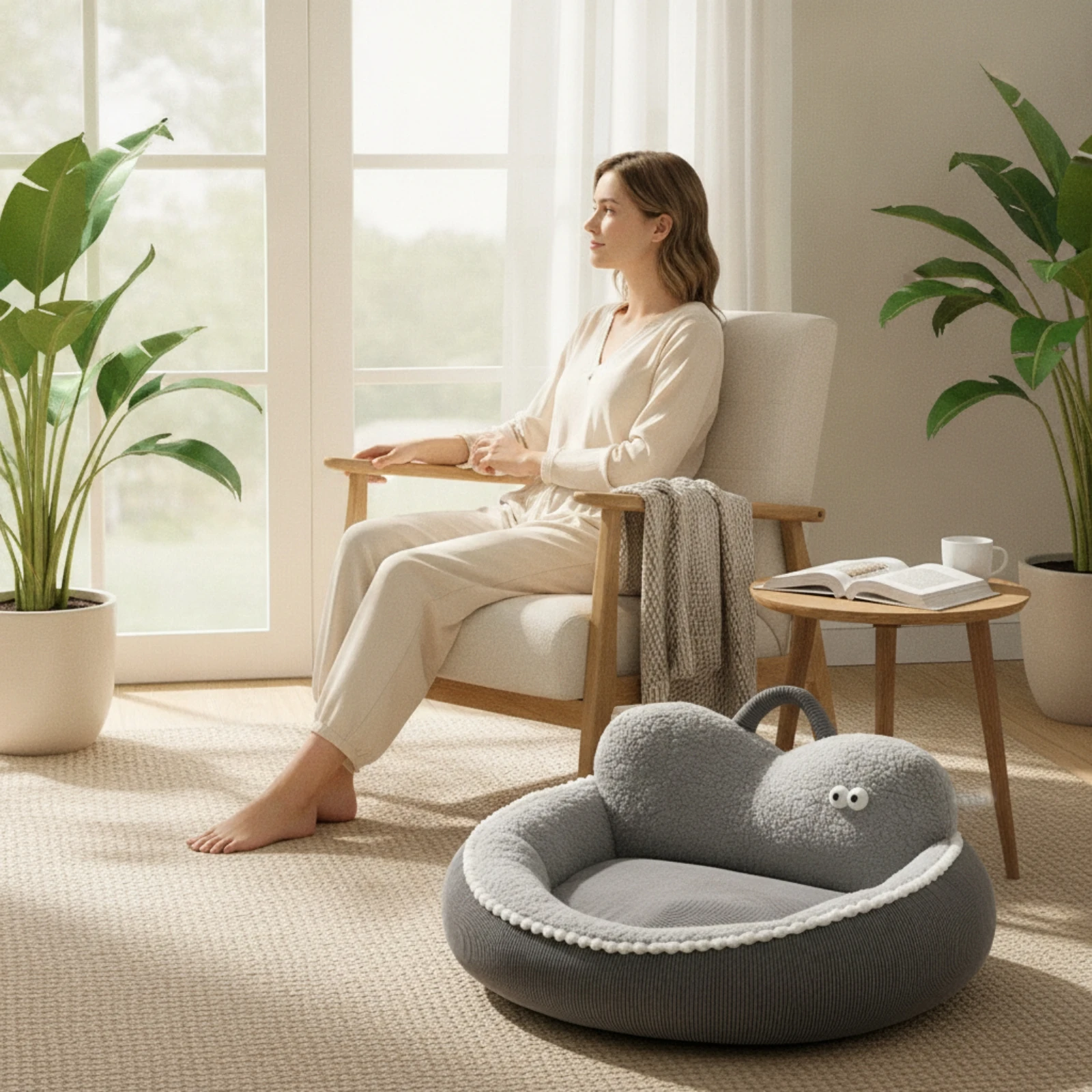 Cloud Pet Bed Padded Pet Bed with Handle Soft Zippered for Cats, Indoor, Living Room