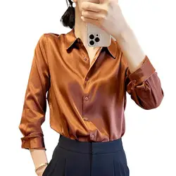 Autumn Fashion Button Up Satin Silk Shirt Vintage Blouse Women White Lady Long Sleeves plus size Street camisas feminina