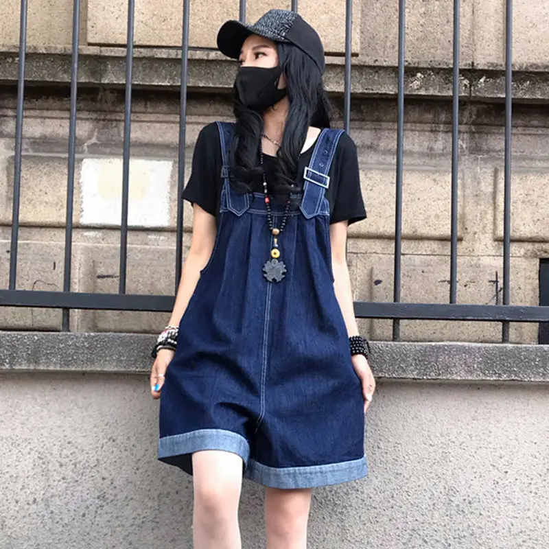 

Cowboy Overalls For Women 2024 Summer Casual Sleeveless Jumpsuit Shorts Pants Wide Leg Rompersl Denim Playsuit