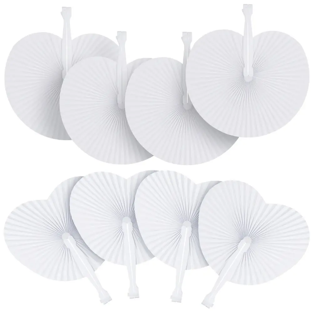 New White Folding Fan Round Heart Shaped Blank Fan Party Decoration DIY Painting Accordion Paper Fans For Birthday Wedding