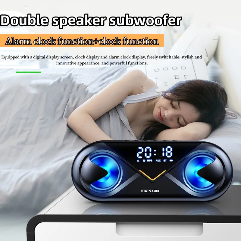 

3D Stereo Sound Wireless Dual-speaker Bluetooth Speaker HIFI RGB Lights Alarm Clock USB Sound Box Outdoor Portable Subwoofer AUX