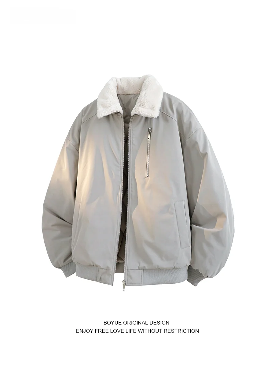 

Boyue Men's Cotton Jaet Lamb Velvet Collar Workwear Zipper Cold Resistance Street Sle Youth Faion Thiened Long Sve