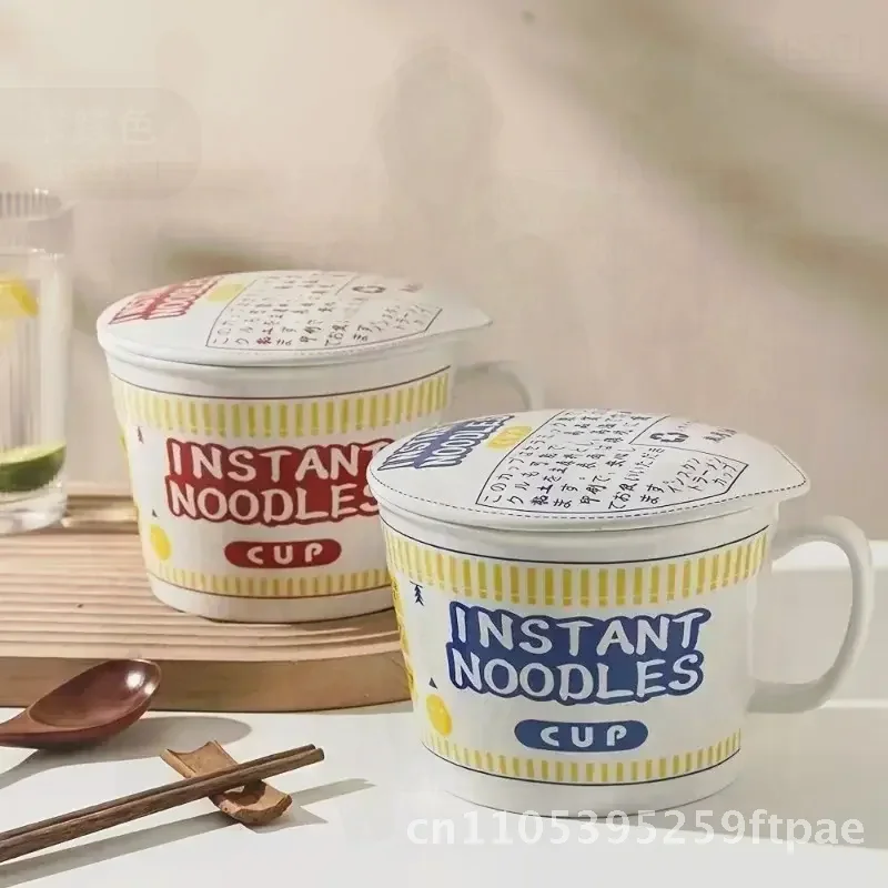 1PC Large Capacity Ceramic Instant Noodle Bowl with Lid for Dorms And Home Kitchens Keeps Noodles Tasty And Warm