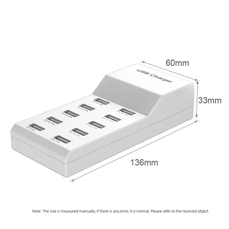 USB Charging Station 10-Ports 50W/10A Multi Port USB C Hub Charger for Cellphone Tablet Multiple Devices Extension Socket