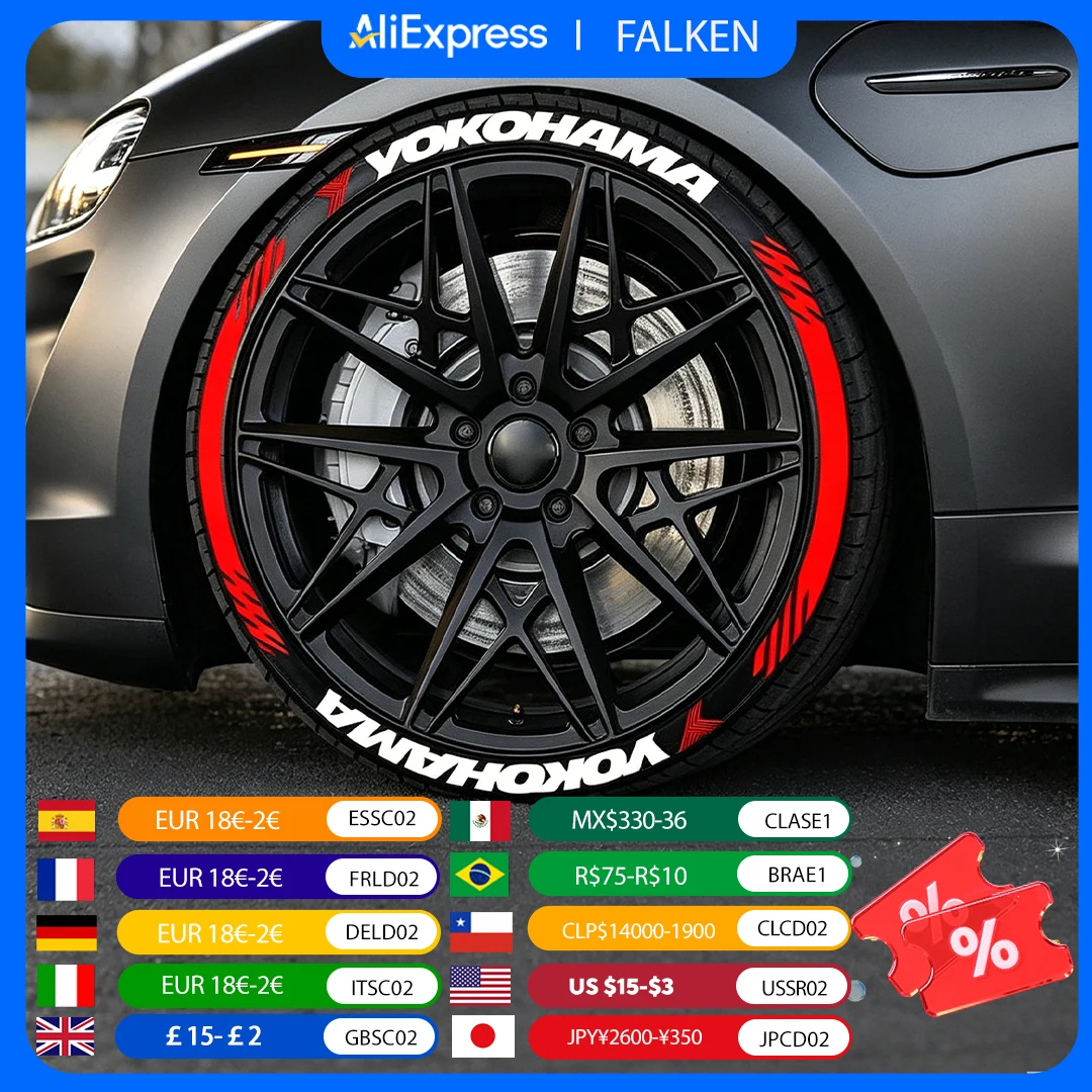 Yokohama 3D PVC Tire Letter Stickers Set Waterproof Racing Sidewall Decals for 4 Wheels Car Styling Decor Raised Lettering