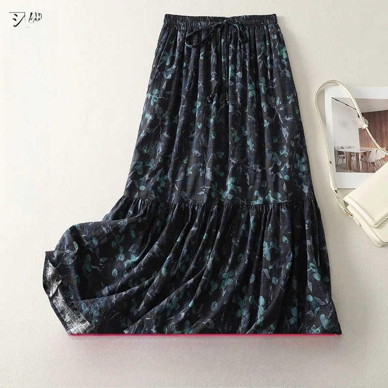 

Юбка-полусолнце с цветочным принтом, хлопок/полиэстер, на резинке, с эффектом «рыбий хвост», женская летняя тонкая свободная юбка-зонтик с цветочным узором