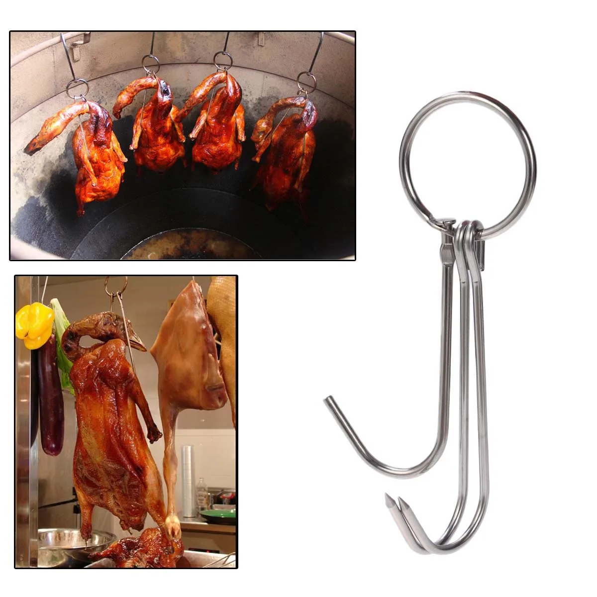 

10PCS Stainless Steel Hooks Corrosion Resistant Double Meat Hook for Hanging Roast Sausage Drying Butcher Tools Storage