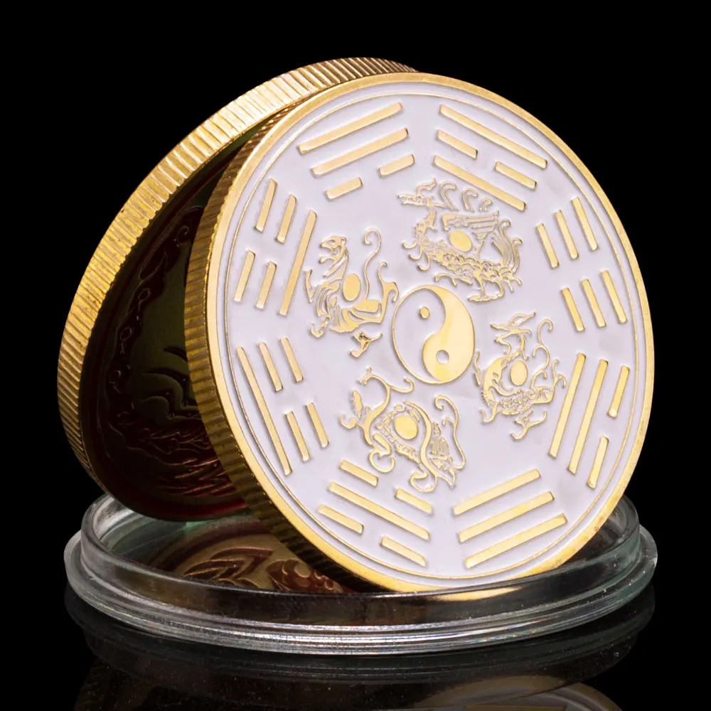 Ying and Yang The Two Opposing Principles In Nature Souvenir Gift Scorpion Golden Plated Coin Tai Chi Bring You Good Luck