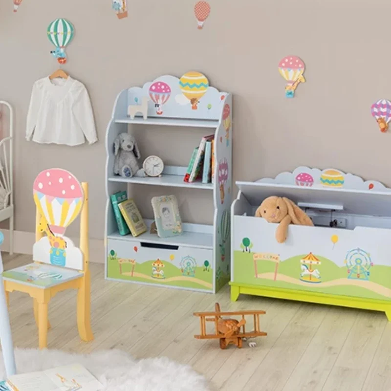 Children's room bookcase baby bookshelf toy cabinet storage box table and chair group hot air balloon theme