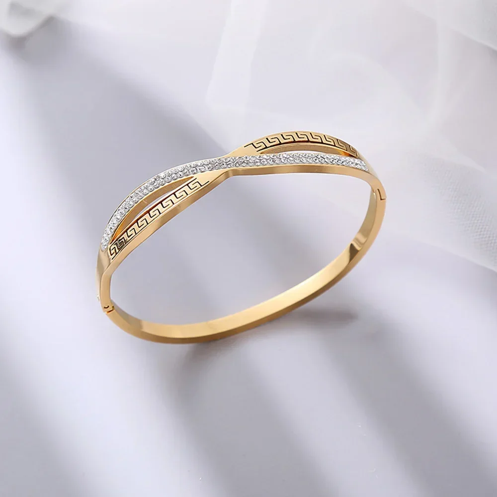 

Sparkling CZ Crystal Cross Bangles Bracelet Jewelry for Women Fashion Stainless Steel Wedding Bangle